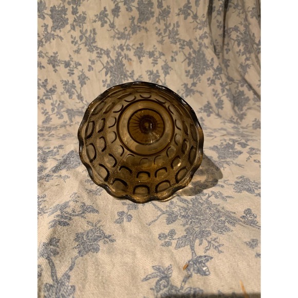 EO Brody Co Smoky Brown Pressed Glass Pedestal Bowl and Thumbprint Vase - Picture 5 of 10